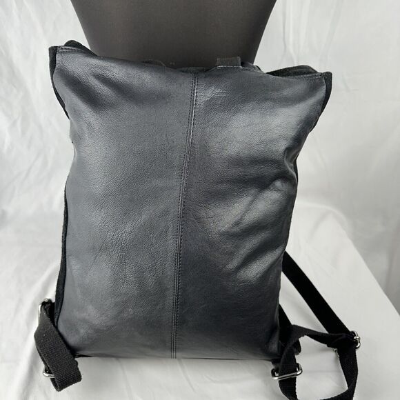  Womens Backpack Bag Purse with Flap Black Suede Leather Mix Minimalist main image 7